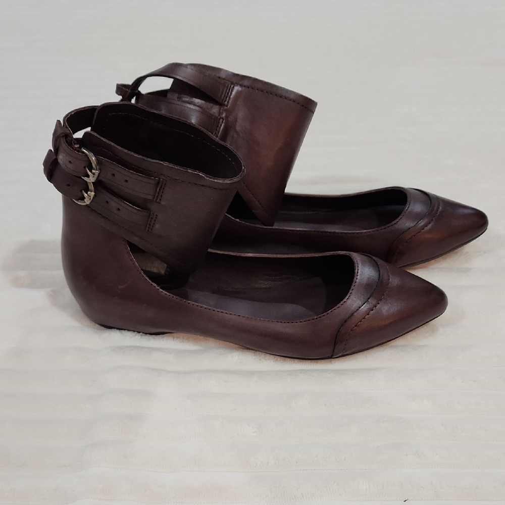 NEW LEON MAX Landon Ballet Flats in Brown Leather, Women's Size 7